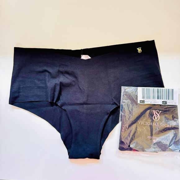 2 NEW VS VICTORIAS SECRET PINK Black No Show Cheeky Panty Undies Underwear L - Picture 1 of 10